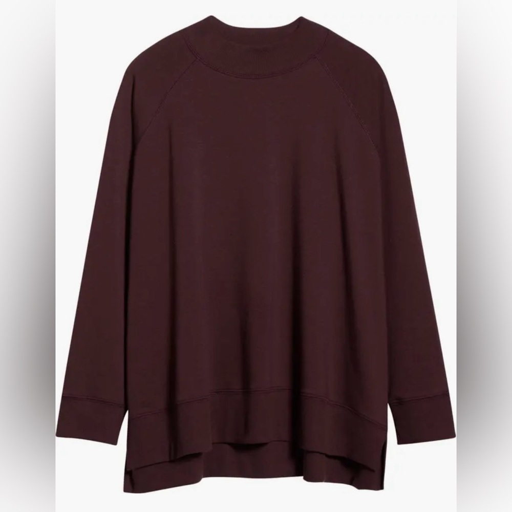 Eileen Fisher Mock Neck Long Sleeve Top in Cassis Size L. NWT